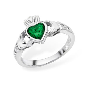 May Birthstone - Emerald Cubic Zirconia Claddagh Ring