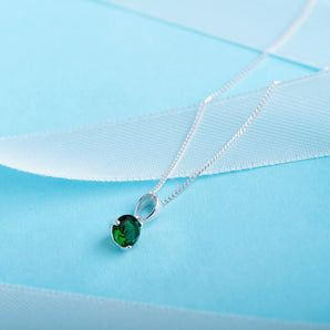 May Birthstone - Emerald CZ Silver Pendant Necklace www.urbanpizazz.co.uk