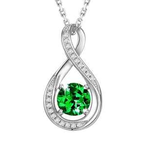 May Birthstone - Emerald CZ Silver Infinity Pendant Necklace