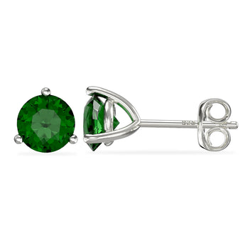 May Birthstone - Emerald CZ Silver Stud Earrings