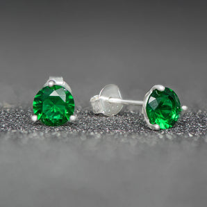 May Birthstone - Emerald CZ Silver Stud Earrings www.urbanpizazz.co.uk