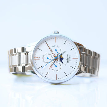 Men's Personalised Architect Apollo Watch in White - Handwriting Engraving