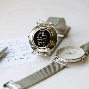 Men's Personalised Architect Zephyr Watch with Steel Silver Mesh Strap - Handwriting Engraving