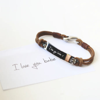 Handwriting Personalised Men's Leather Tan Bracelet