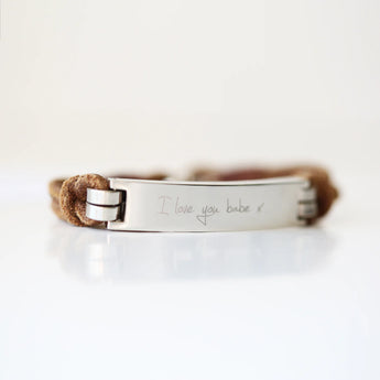 Handwriting Personalised Men's Leather Tan Bracelet