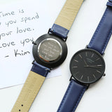 Men's Personalised Minimalist Watch with Admiral Blue Strap - Handwriting Engraving