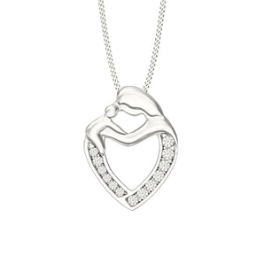 Silver Mother & Child Cubic Zirconia Heart Pendant www.urbanpizazz.co.uk