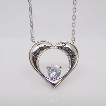 Mother and Daughter Cubic Zirconia Silver Heart Necklace