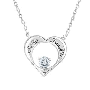 Mother and Daughter Cubic Zirconia Silver Heart Necklace