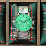 Men's Architect Motivator In Envy Green With Silver Mesh Strap - Modern Font Engraving