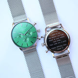 Men's Architect Motivator In Envy Green With Silver Mesh Strap - Modern Font Engraving