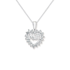 Mum Cubic Zirconia Heart Silver Necklace www.urbanpizazz.co.uk