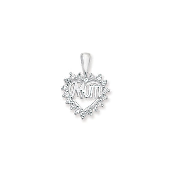 Mum Cubic Zirconia Heart Silver Necklace www.urbanpizazz.co.uk