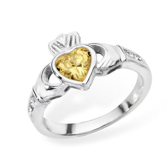 November Birthstone - Topaz Cubic Zirconia Claddagh Ring