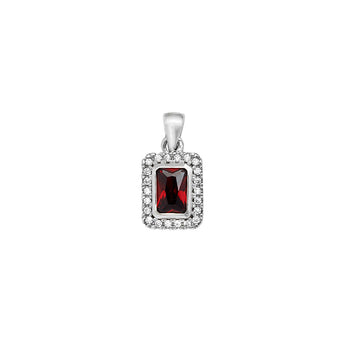 Ruby CZ Silver Rectangle Pendant Necklace