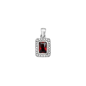 Ruby CZ Silver Rectangle Pendant Necklace