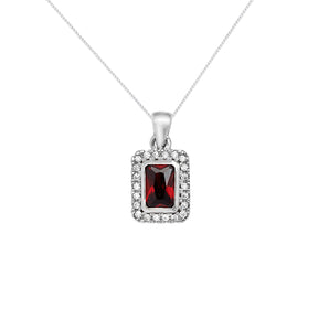 Ruby CZ Silver Rectangle Pendant Necklace
