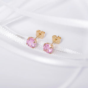 October Birthstone - Pink Tourmaline CZ 9ct Gold Stud Earrings www.urbanpizazz.co.uk