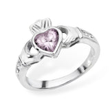 October Birthstone - Pink Tourmaline Cubic Zirconia Claddagh Ring