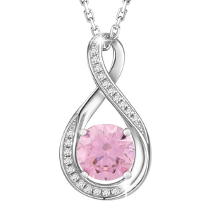 October Birthstone - Pink Tourmaline CZ Silver Infinity Pendant Necklace