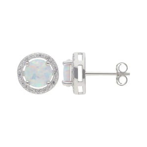 Opal Halo Silver Stud Earrings