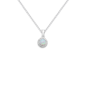 Opal and CZ Halo Pendant Necklace