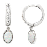 Cubic Zirconia and Opal Silver Hinge Hoops