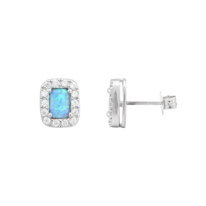 Rectangle Opal Silver Stud Earrings