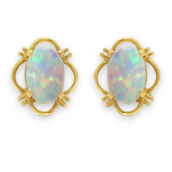 9ct Gold Oval Opal Stud Earrings