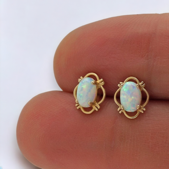 9ct Gold Oval Opal Stud Earrings