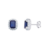 Oval Halo Sapphire CZ Silver Earrings