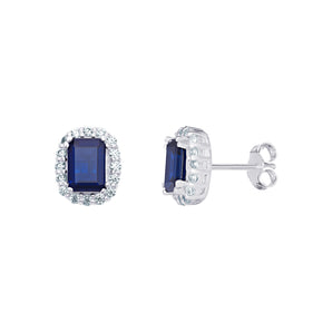 Oval Halo Sapphire CZ Silver Earrings