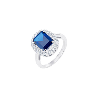 Oval Halo Sapphire CZ Silver Ring