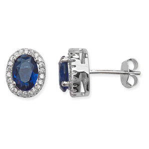 Oval Sapphire Cubic Zirconia Silver Halo Stud Earrings