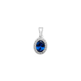 Silver Oval Sapphire Cubic Zirconia Halo Pendant Necklace