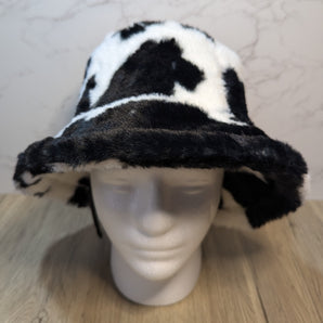 Fluffy Cow Print Thermal Winter Bucket Hat