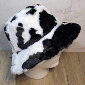 Fluffy Cow Print Thermal Winter Bucket Hat