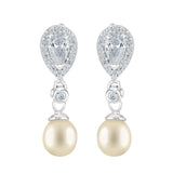 Pearl and Cubic Zirconia Teardrop Earrings