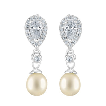 Pearl and Cubic Zirconia Teardrop Earrings