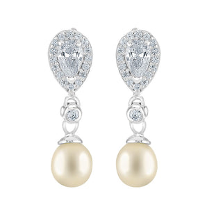 Pearl and Cubic Zirconia Teardrop Earrings