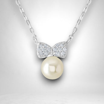 Sterling Silver Pearl Bow Necklace