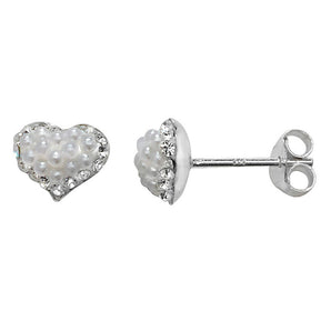 Pearl and CZ Silver Heart Studs