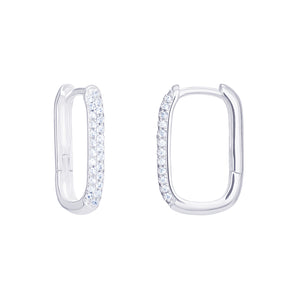 Silver Cubic Zirconia Rectangle Hoop Earrings