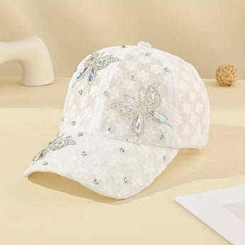 Lace Rhinestone Butterfly Fashion Cap