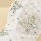 Lace Rhinestone Butterfly Fashion Cap