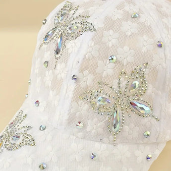 Lace Rhinestone Butterfly Fashion Cap