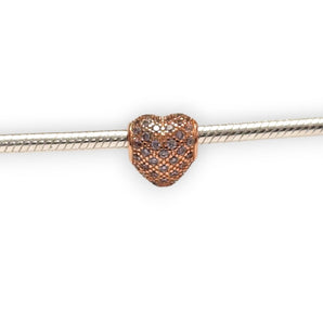 Rose Gold Plated Heart Sterling Silver CZ Charm