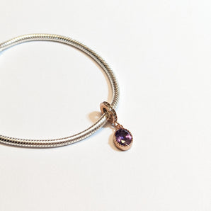 Rose Gold Plated Sterling Silver Dangle Charm with Oval Amethyst CZ