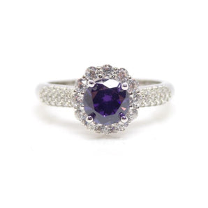 Silver Amethyst CZ Halo Ring