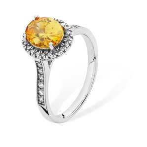 Yellow Topaz CZ Halo Silver Ring www.urbanpizazz.co.uk